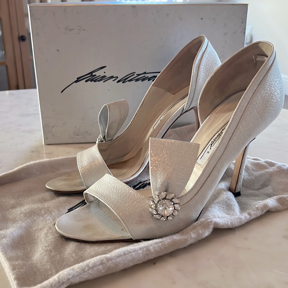 Brian Atwood Dorian Aperta Taffeta Silver Heels